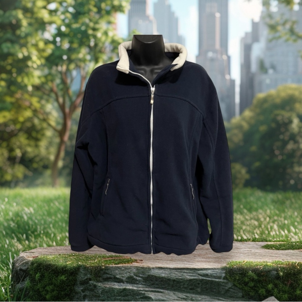 Ladies L Dark Navy & White Fleece Zippered Jacket